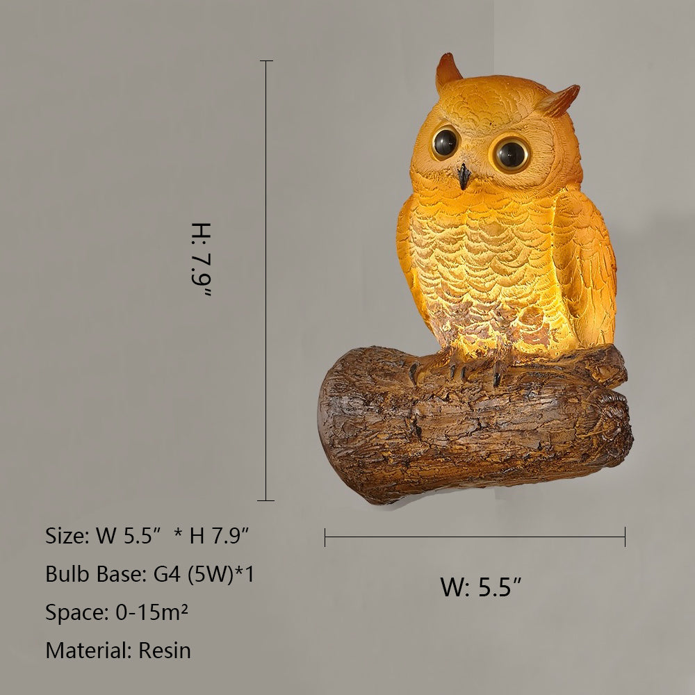 owl: w5.5"*h7.9"Amazing Creative Animal Shaped Resin Wall Lights for Bedroom/Children Room/Hallway