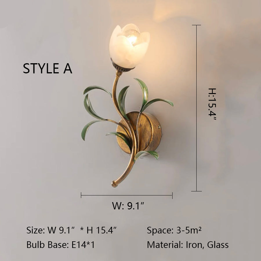style a :w9.1"*h15.4" Delicate Flower Shaped Glass Wall Lights/Elegant Vintage Iron Light for Living Room/Bedroom/Study