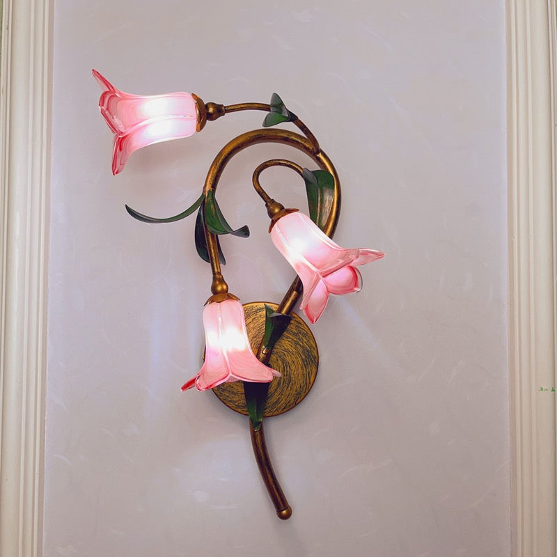 Delicate Flower Shaped Glass Wall Lights/Elegant Vintage Iron Light for Living Room/Bedroom/Study