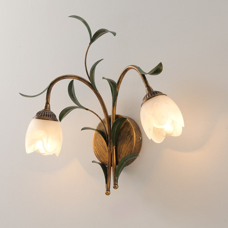 Delicate Flower Shaped Glass Wall Lights/Elegant Vintage Iron Light for Living Room/Bedroom/Study