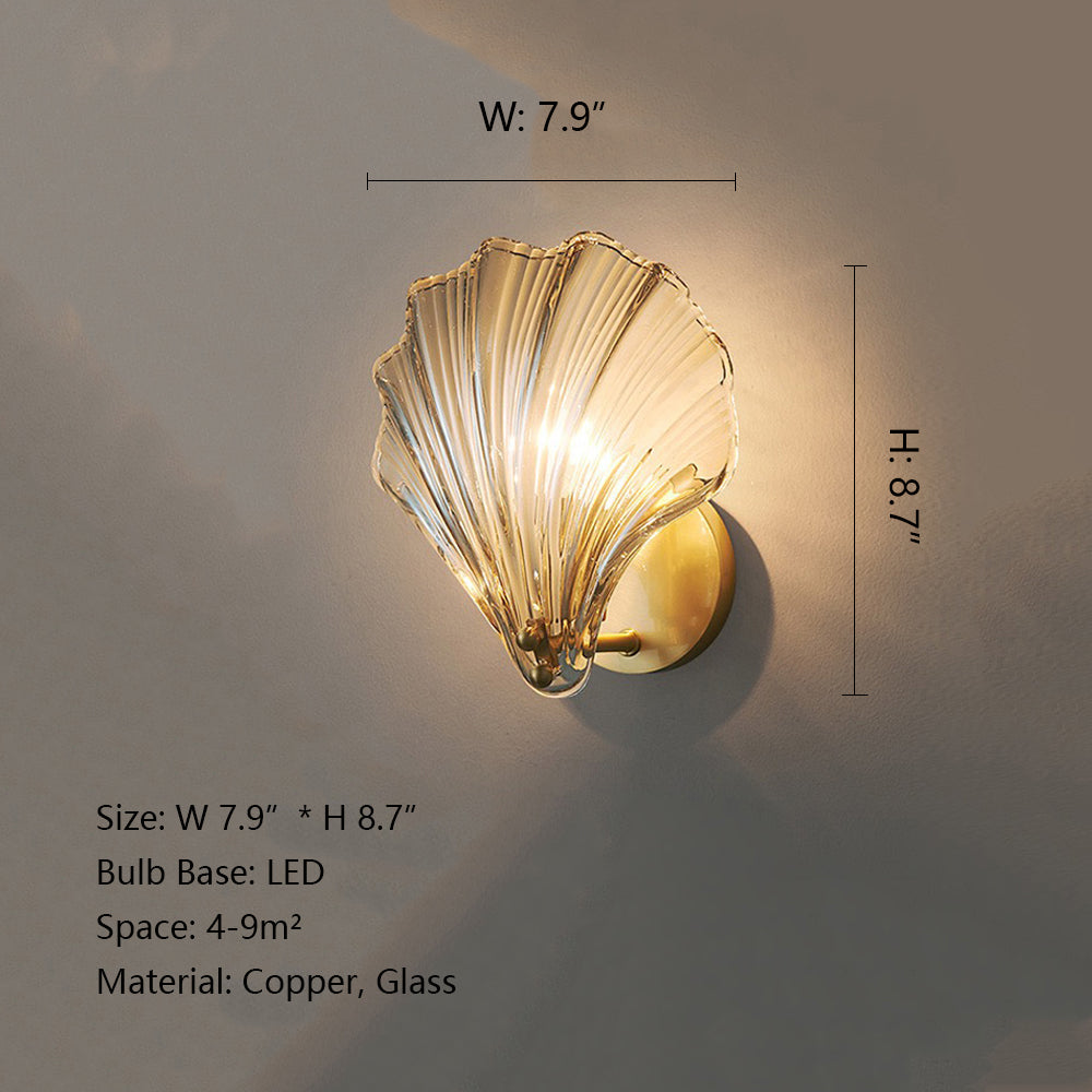 w7.9"*h8.7"Aesthetic Baroque Seashell Shaped Glass Wall Light/Vintage Wall Light for Bedroom/Living Room/Hallway