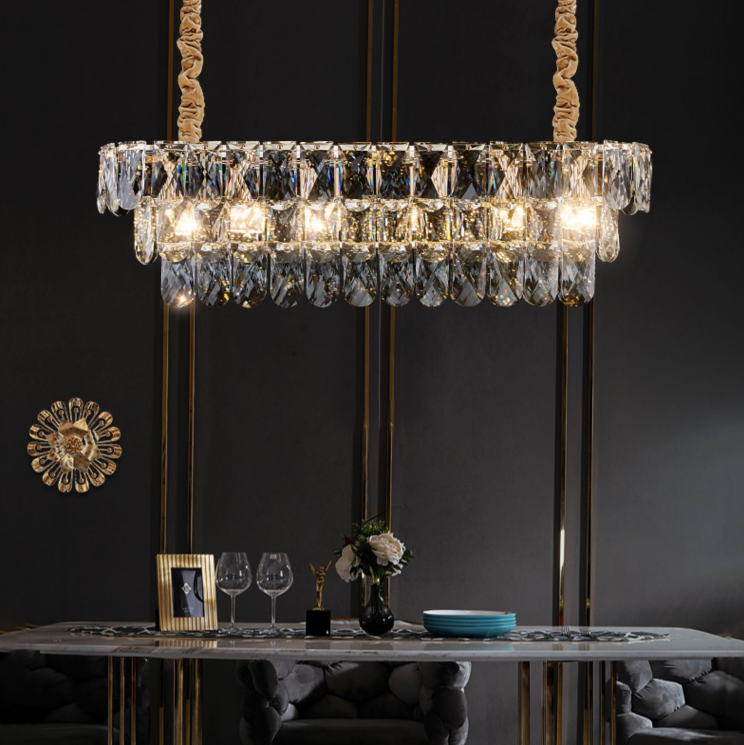 Extra Large Light Luxury Tiered Crystal Rectangle Chandelier for Dining Area  long dining table,  kitchen island,