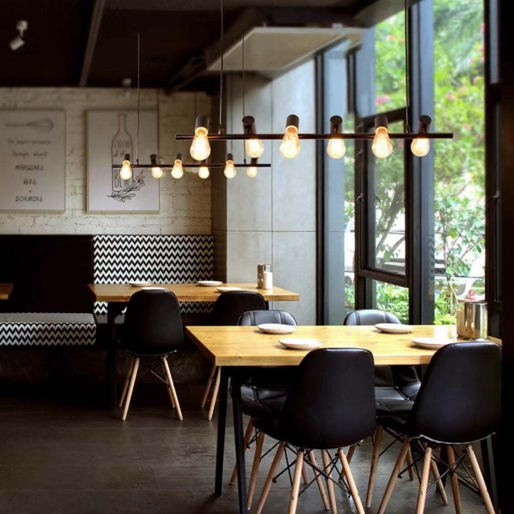 Oversized Nordic Minimalist Linear Multi-Head Black Pendant Light for Dining Area 