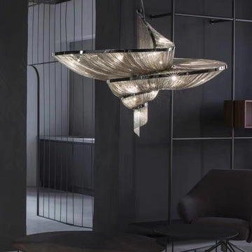 Epoque Suspension Lamp by Terzani    art, trendy, tessel, aluminum chain, chandelier, living room, unique, dining room, spiral