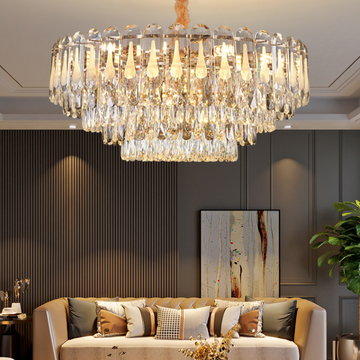 Oversized Transparent Crystal Tiered Chandelier Suit for Living/Dining Room/Bedroom