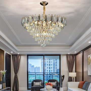 Modern Tiered Round Crystal Chandelier for Living Room/Bedroom  Crystal, Glass, Metal  Modern Tiered Round Crystal Chandelier Home Ceiling Light Fixtures for Living Room/Dining Room