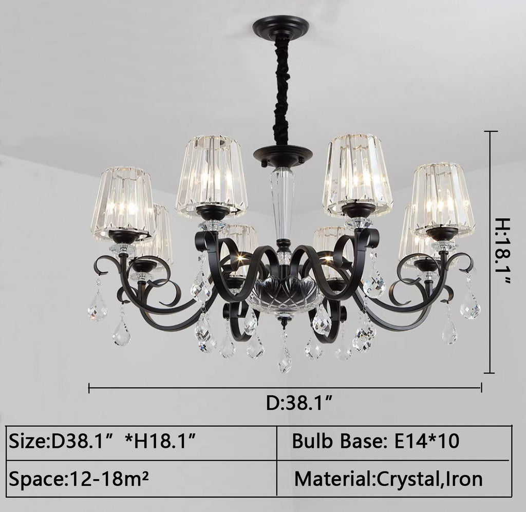 1Layer: D38.1"*H18.1" electronic candle, industrial, vintage, pendant, staircase, black, gold, high ceiling   Fine Art Lamps Eaton Place Twelve-Light Two-Tier Chandelier with Channel-Set Crystal Diffusers and Crystal Accents Model:584740ST from the Eaton Place Collection