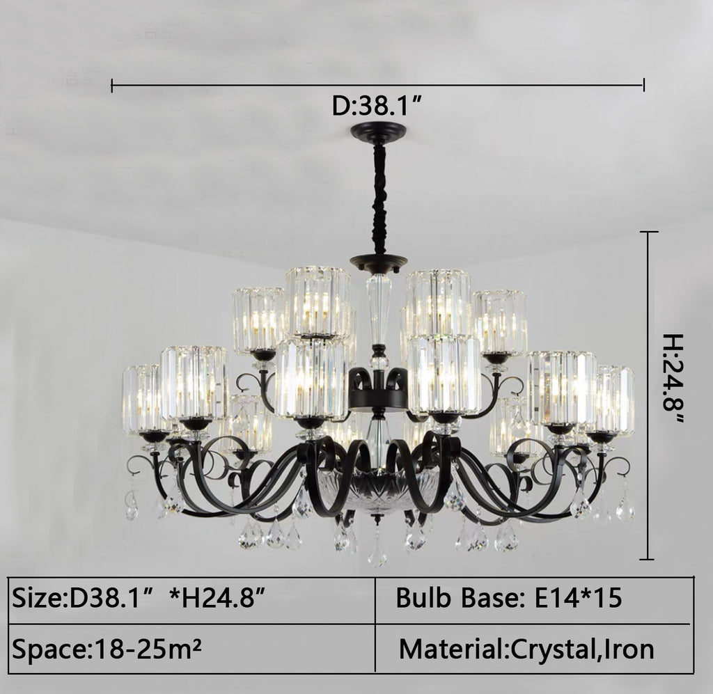 2Layer: D38.1"*H24.8"  electronic candle, industrial, vintage, pendant, staircase, black, gold, high ceiling   Fine Art Lamps Eaton Place Twelve-Light Two-Tier Chandelier with Channel-Set Crystal Diffusers and Crystal Accents Model:584740ST from the Eaton Place Collection