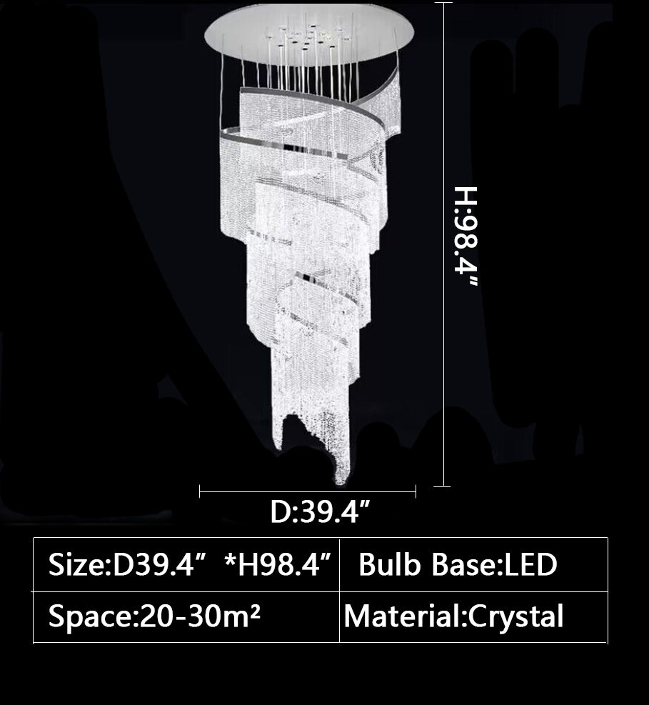 D 39.4"*H 98.4" tassel, strand, long, cascade, spiral, pendant, crystal, staircase, hallway, lobby