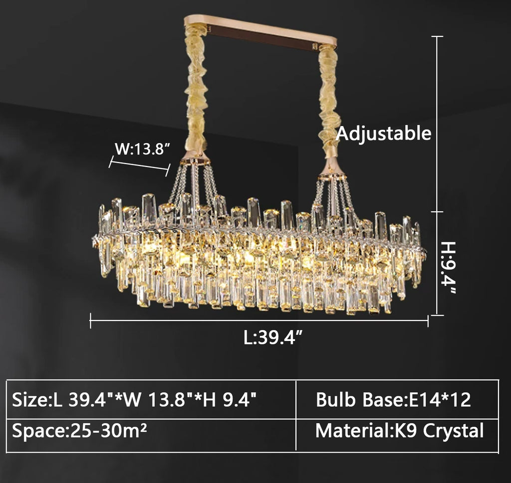 Rectangle: L 39.4"*W 13.8"*H 9.4" moderrn, light luxury, crystal, pendant, dining table, kitchen island
