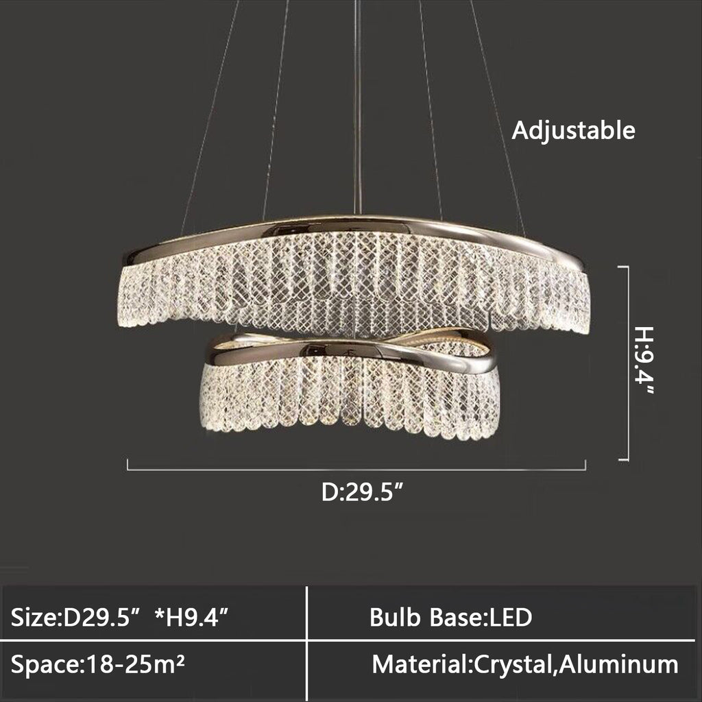 2Layer: D29.5"*H9.4"  gold, suit, curved, crystal, pendant, living room , bedroom, dining room, light luxury, modern