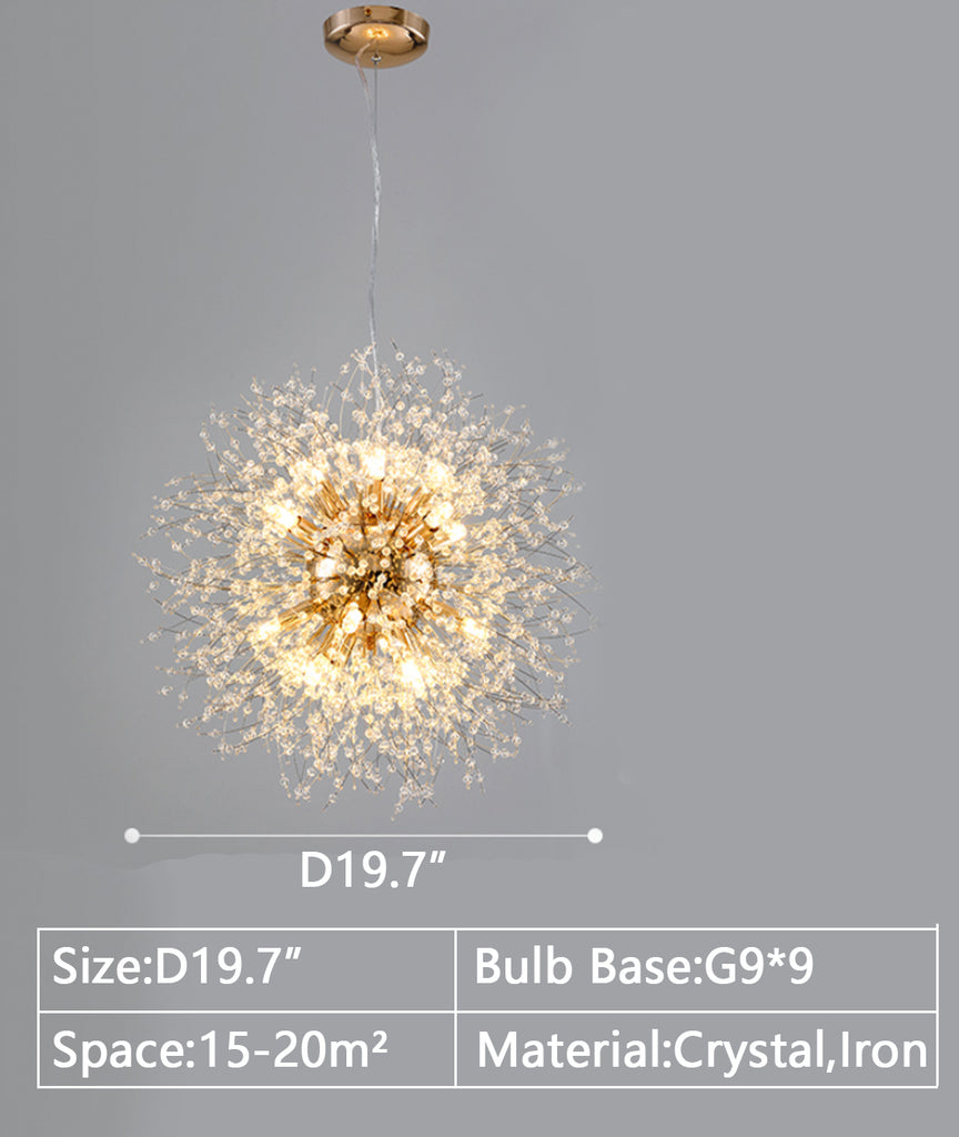 9Heads: Round D19.7" dandelion, crystal, pendant, chandelier , ceiling, bedroom, 
