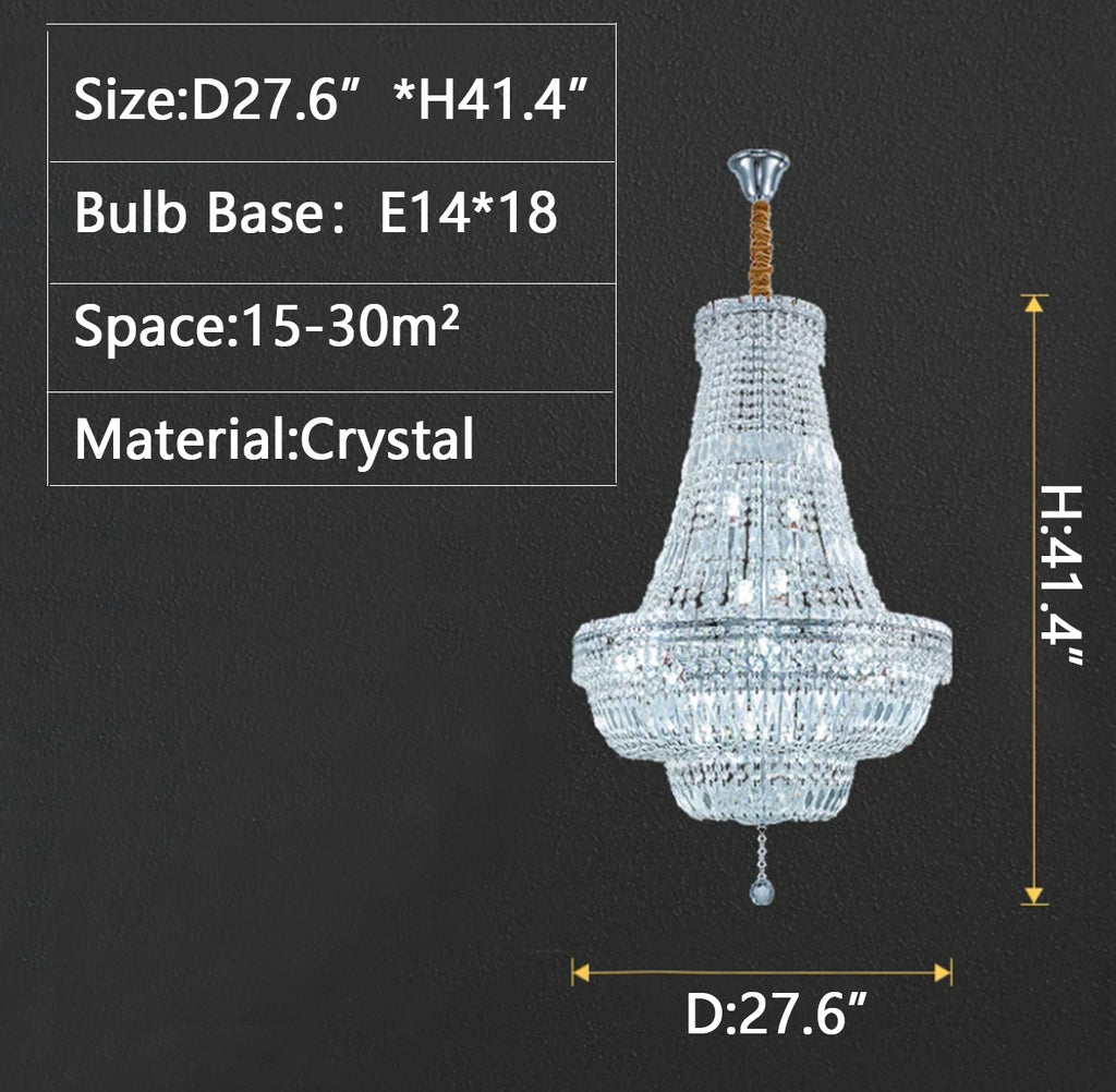 2 Layer: D 27.6"*H 41.4" light luxury, tiered, crystal pendant, empire,  ceiling, living room, loft, staircase, villa