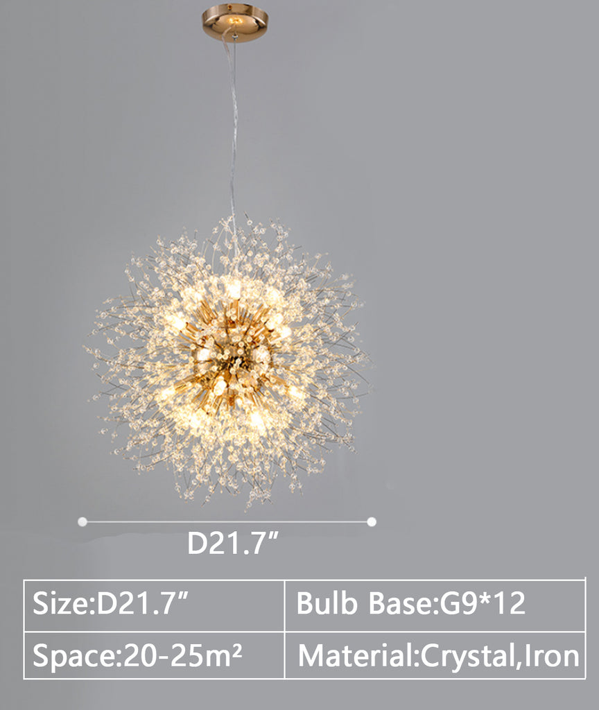 12Heads: Round D21.7"  dandelion, crystal, pendant, chandelier,  ceiling, bedroom, living room 
