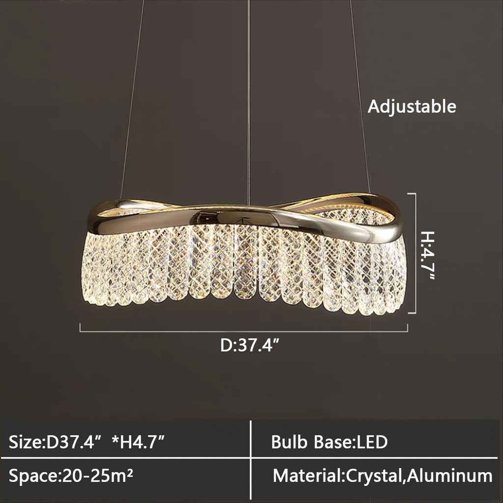 1Layer: D37.4"*H4.7"  gold, suit, curved, crystal, pendant, living room , bedroom, dining room, light luxury, modern