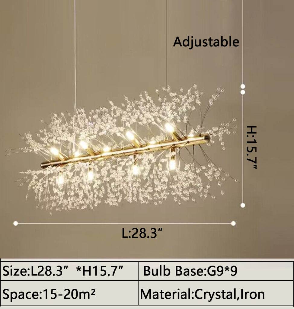 9Heads:  Linear L28.3"*H15.7" dandelion, crystal, pendant, chandelier suit, ceiling, dining table, kitchen island 