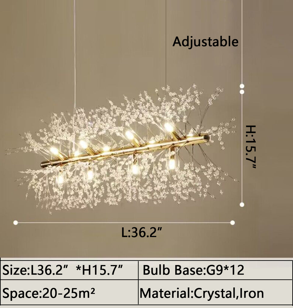 12Heads:  Linear L36.2"*H15.7" dandelion, crystal, pendant, chandelier, ceiling, dining table, kitchen island