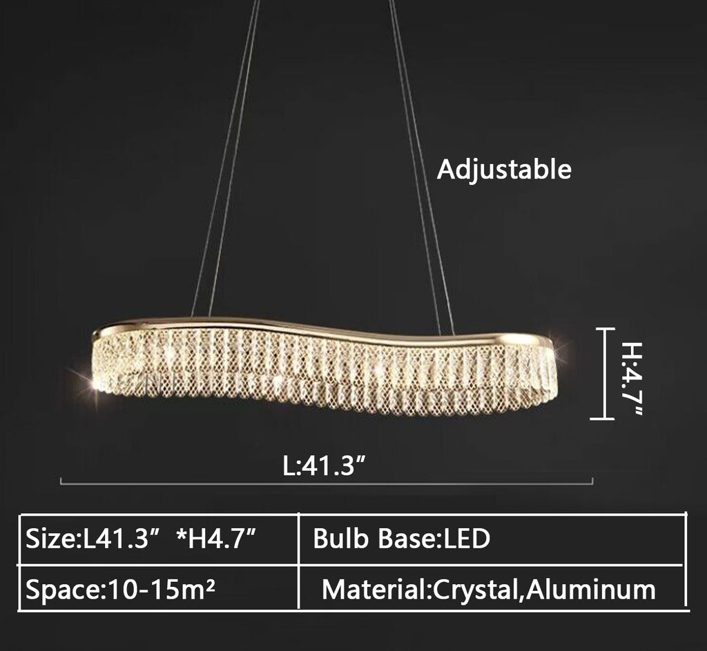 Oval: L41.3"*H4.7"  gold, suit, curved, crystal, pendant, living room , bedroom, dining room, light luxury, modern