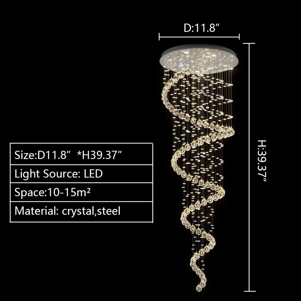 D11.8inch*H39.37inch long spin crystal chandelier for dining room/bedroom/living room/foyer /entryway