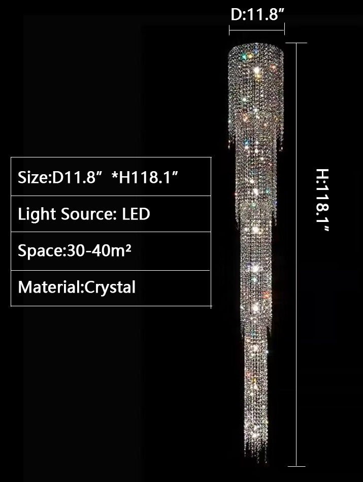 D11.8"*H118.1" Extra large multi-layers fishtail long crystal chandelier for villas/duplex buildings/ lofts/high-floors staircase/foyer/entryway... bar.restaurant,hotel lobby/hallway/big hall/shopping manll.