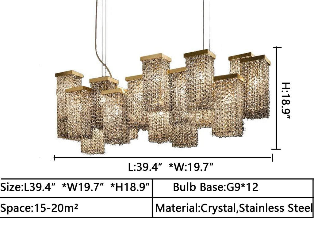 L39.4"*W19.7"*H18.9"  light luxury, large, modern, rectangle, crystal, pendant, dining table, bar, kitcheb island