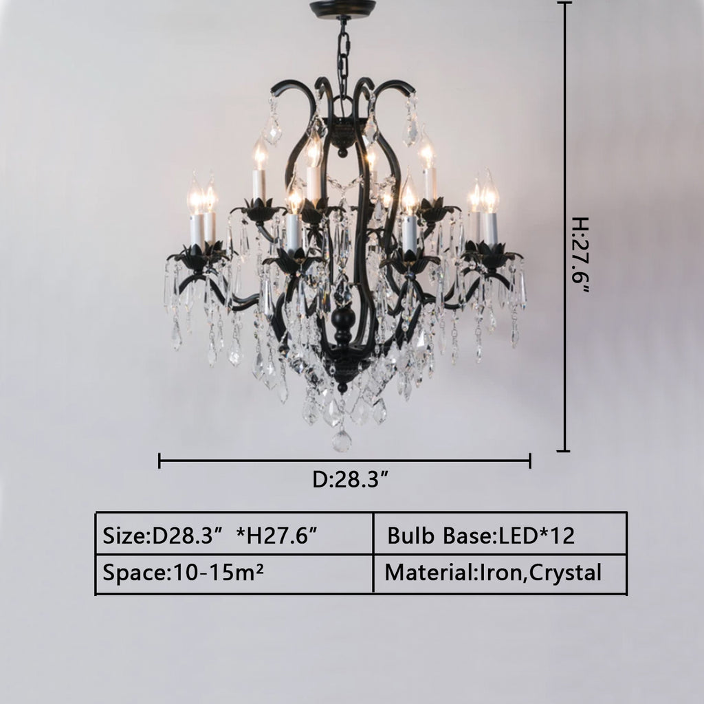 D28.3INCHES Extra large/oversized two-layers/tiered candle iron crystal chandelier for living room/foyer decor black/gold crystal light vintage light fixture