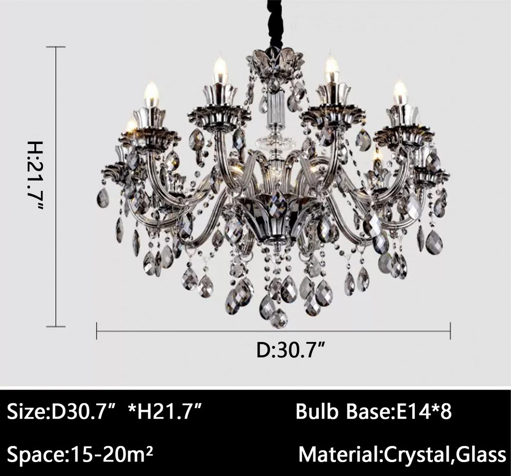 8Heads: D30.7"*H21.7"  Victorian, crystal, electronic candle, bead, traaditional, vintage, living room, dining room, bedroom, luxury