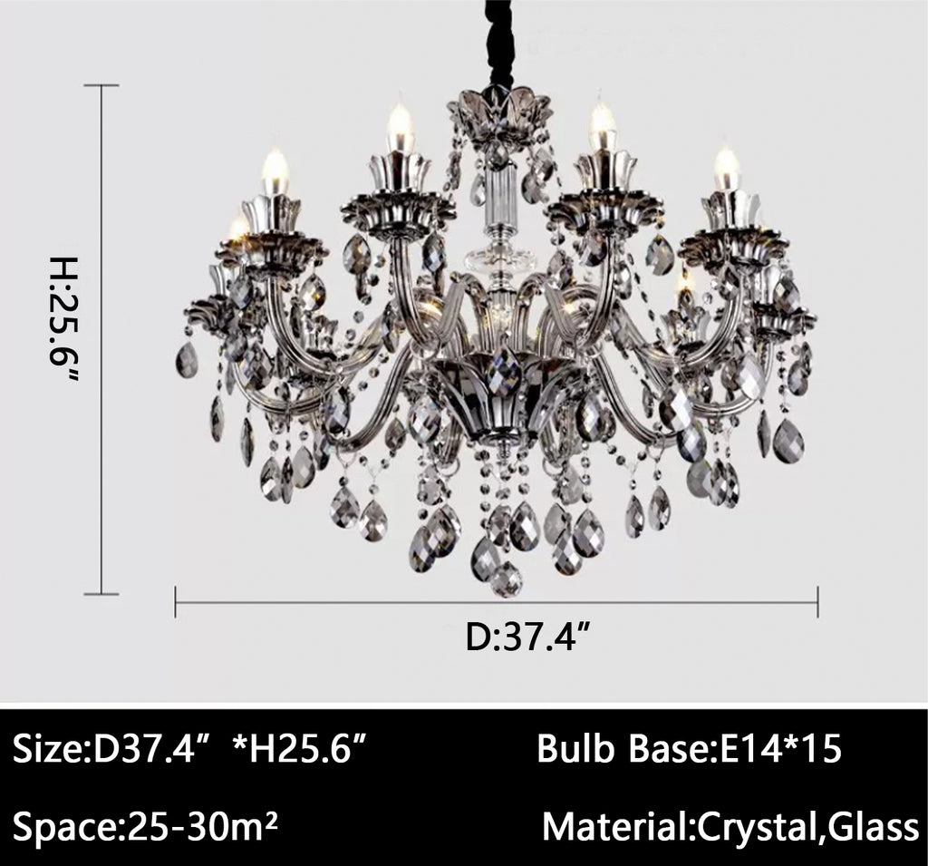 15Heads: D37.4"*H25.6" Victorian, crystal, electronic candle, bead, traaditional, vintage, living room, dining room, bedroom, luxury, ceiling
