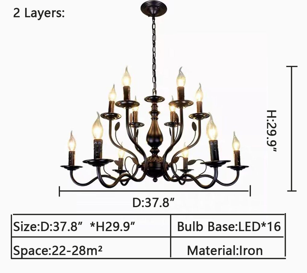 2Layer: D37.8"*H29.9"  black, iron, vintage, rustic, tiered, candle, retro, study, living room, dining room, cafe