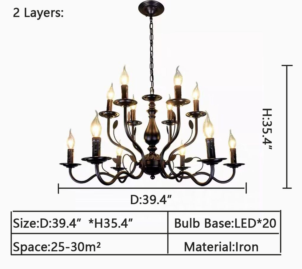 2Layer: D39.4"*H35.4"  black, iron, vintage, rustic, tiered, candle, retro, study, living room, dining room, cafe