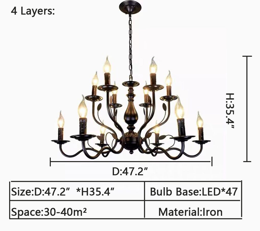 4Layer: D47.2"*H35.4"  black, iron, vintage, rustic, tiered, candle, retro, study, living room, dining room, cafe