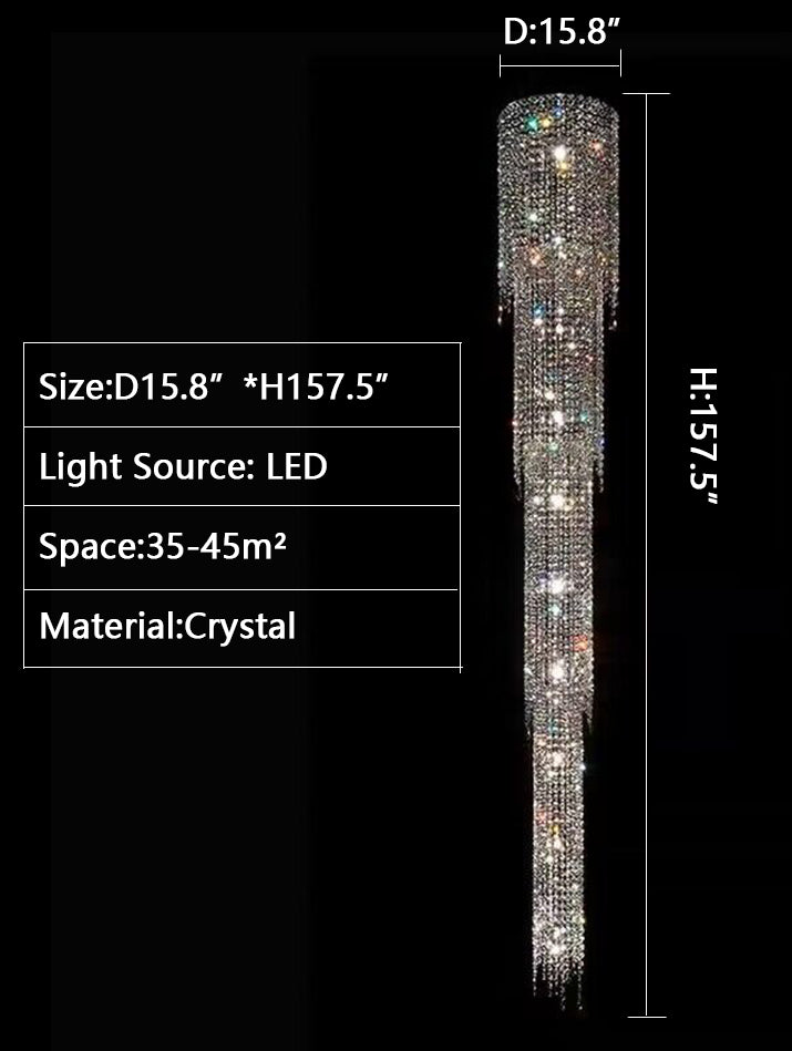 D15.8" *H157.5" Extra large multi-layers fishtail long crystal chandelier for villas/duplex buildings/ lofts/high-floors staircase/foyer/entryway... bar.restaurant,hotel lobby/hallway/big hall/shopping manll.