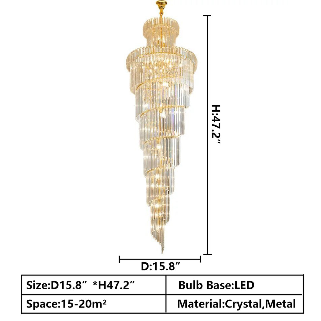 D15.8"*H47.2"Oversized/extra large/huge spiral long staircase crystal chandelier modern light fixture for 2-story/duplex buildings