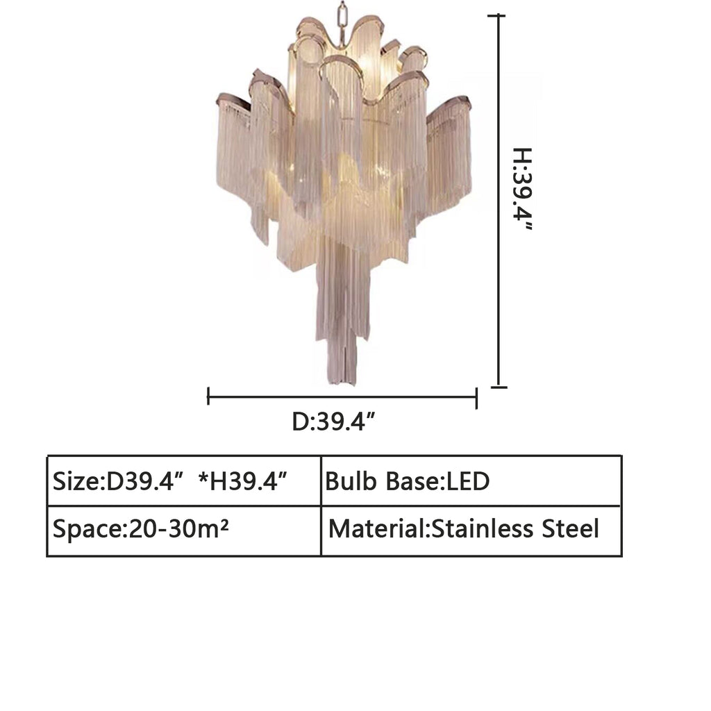 D39.4"*H39.4"  gold, silver, long, tassel, stainless steel, staircase, villa, loft, duplex, 