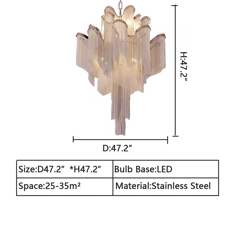 D47.2"*H47.2"  gold, silver, long, tassel, stainless steel, staircase, villa, loft, duplex, 