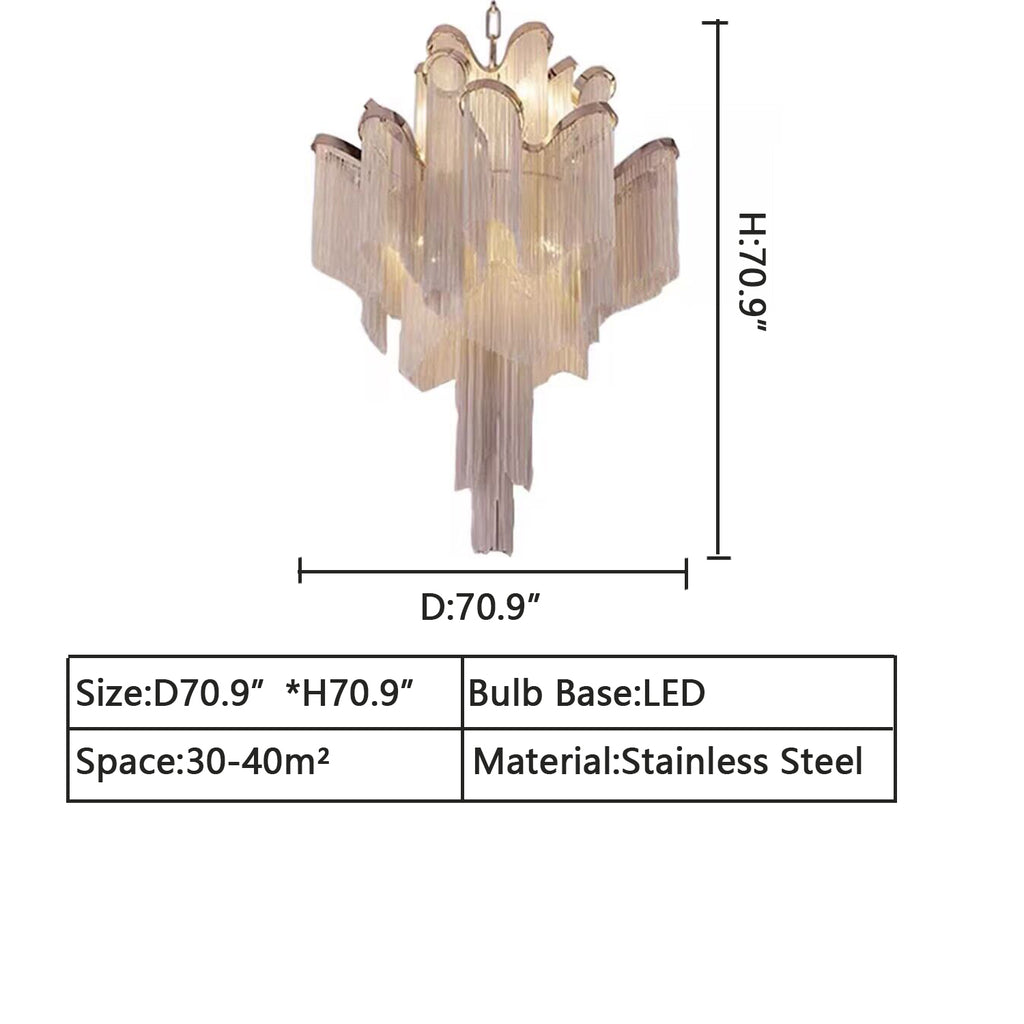 D70.9"*H70.9"  gold, silver, long, tassel, stainless steel, staircase, villa, loft, duplex, 