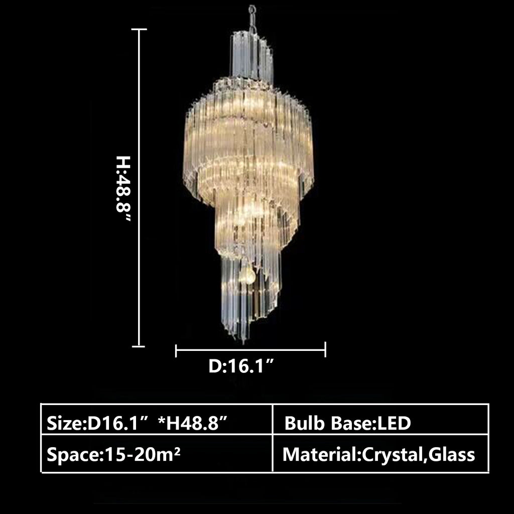 D16.1"*H48.8" Extra large double spiral Murano glass prism Chandelier hall staircase foyer crysta;l lights long cascade spiral style modern light
