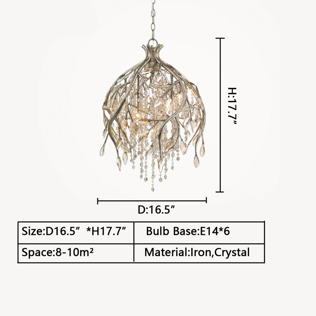 D16.5"*H17.7" Leaf modern/vintage branch crystal pendant dsigner creative for dining table/entryway/foyer/coffee table,American retro