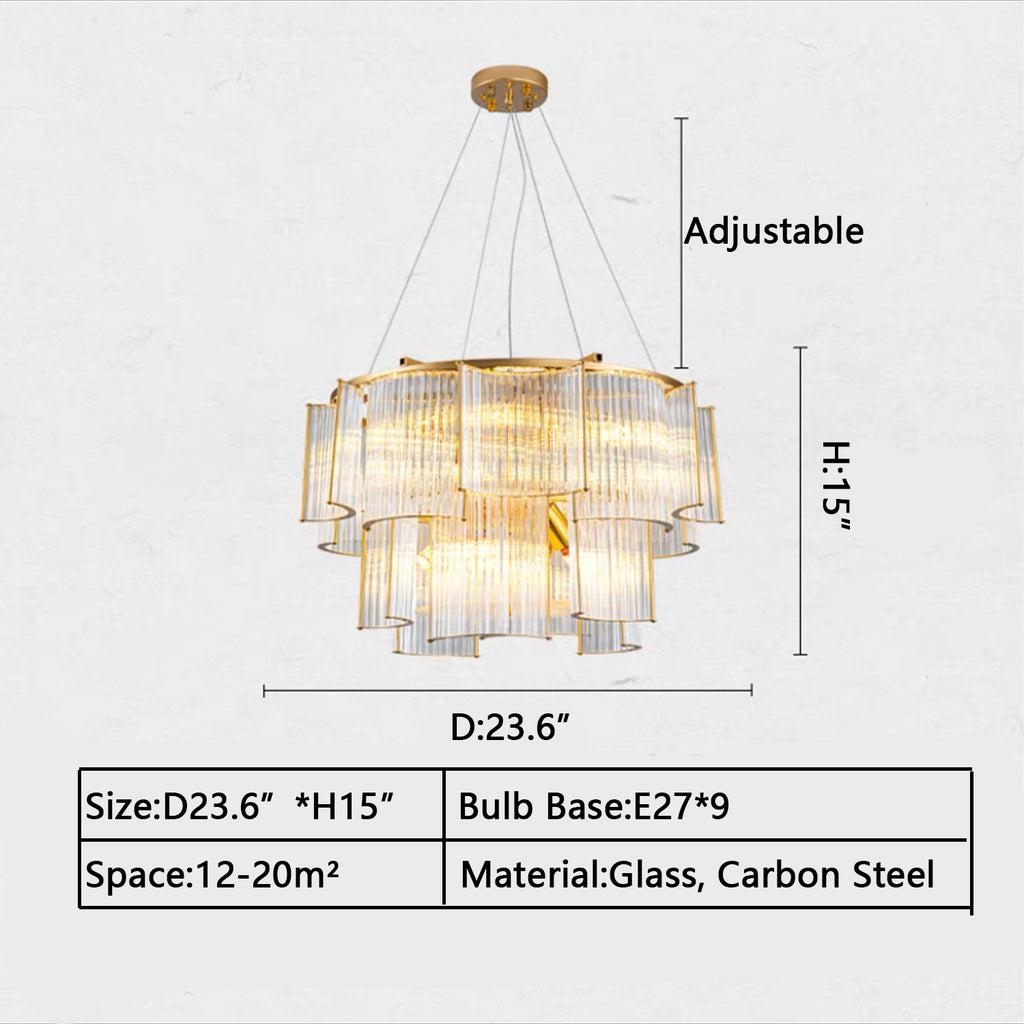2Layer: D23.6"*H15.0"  gold, modern, light luxury, tiered, glass, living room, bedroom, study