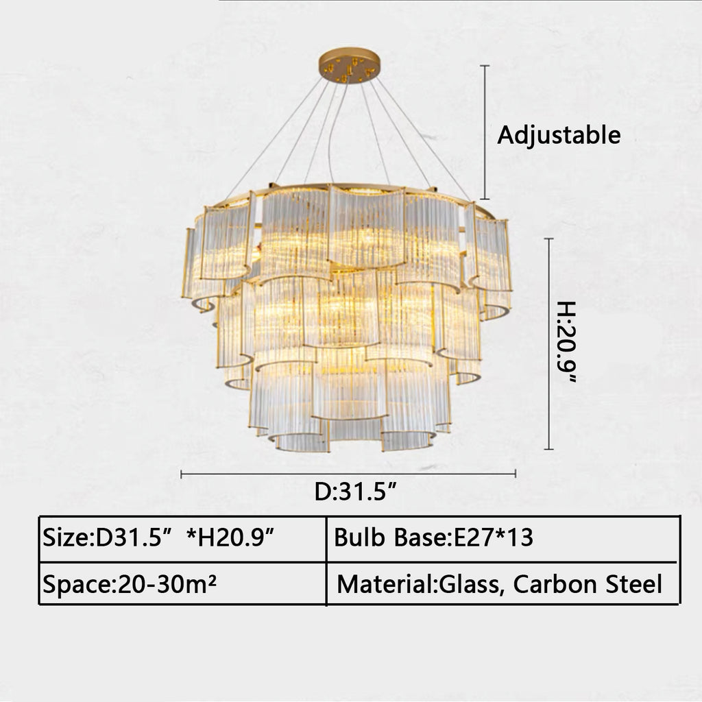 3Layer: D31.5"*H20.9"  gold, modern, light luxury, tiered, glass, living room, bedroom, study