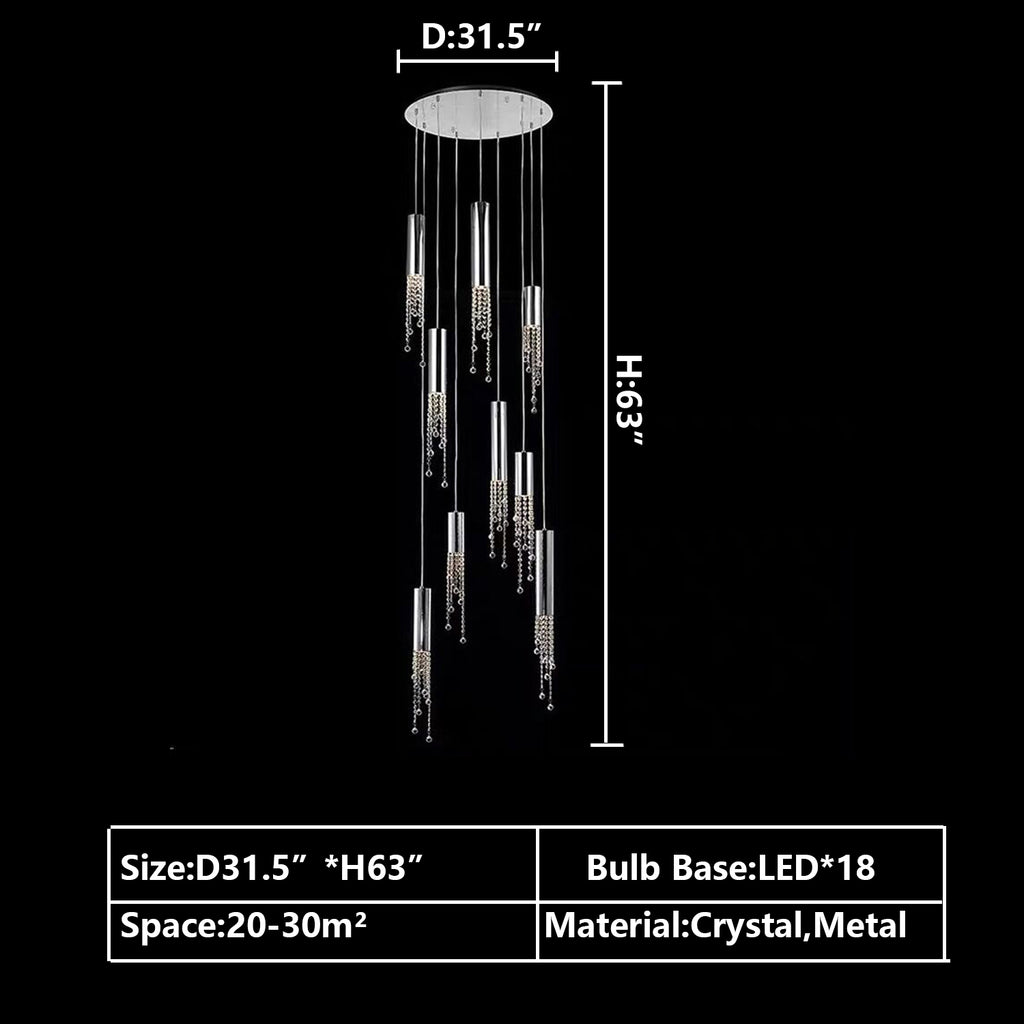 18 LIGHTS D31.5"*H63" ROUND STAIRCASE LIGHT FIXTURE 