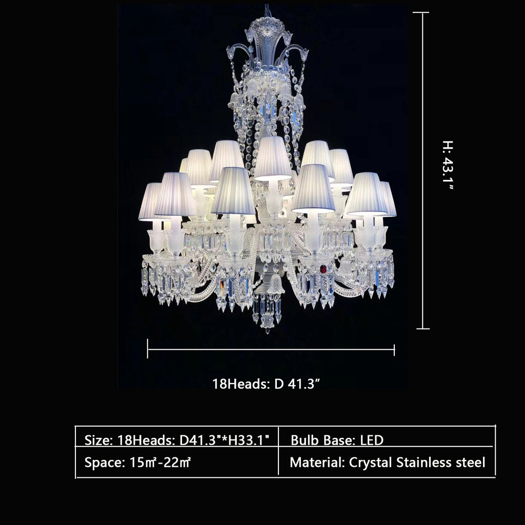 18Heads: D41.3"*H43.3"  tiered, shaded, crystal, luxury, large, oversized, pendant, high-ceiling, staircase, duplex, villa