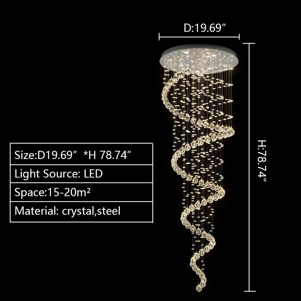 D19.69inch*H78.74inch large crystal chandelier for living room/dining room/spin dome ceiling light lamps