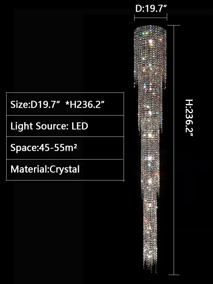 D19.7"*H236.2" Extra large multi-layers fishtail long crystal chandelier for villas/duplex buildings/ lofts/high-floors staircase/foyer/entryway... bar.restaurant,hotel lobby/hallway/big hall/shopping manll.