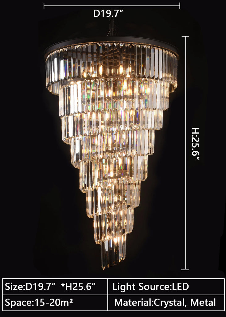 D19.7"*H25.6" VECCINI ODEON SPIRAL TIERED/ LAYERED CRYSTAL FRINGE CHANDELIER Original Italian imported high-quality spin staircase crystal chandelier decorate your house:living room/dining room/stairwell/foyer/villa hall/entryway/hotel lobby/coffee shop/cafe restaurant