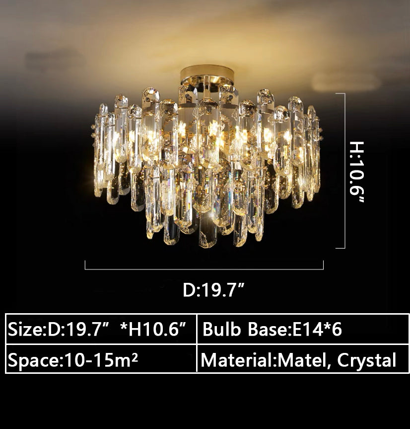 Two-layers ceiling golden round  crystal chandelier D19.7"*H10.6" small light fixture for bedroom/living room/dining room.