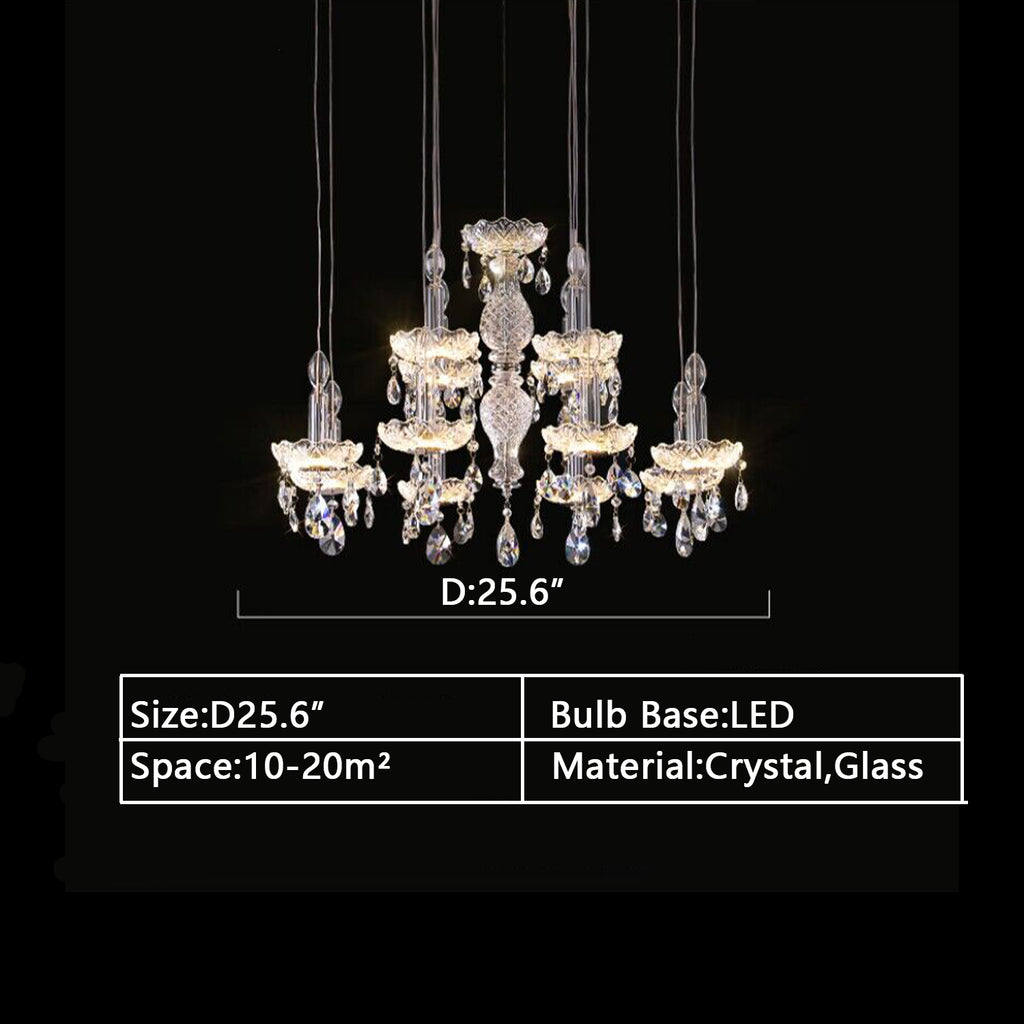 D25.6INCHES Extra LARGE CANDLE FRENCH romantic crystal chandelier modern white pendant light for big house/2-story/duplex buildings living room/dining room/foyer/hallway/entryway/kitchen island/coffee/dining table