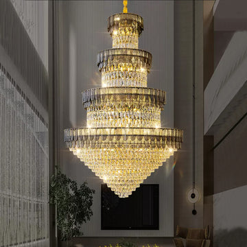 Luxury Gold Extra Large/Oversized/huge Crystal Chandelier Multi-layers/tiered Crystal Chandelier for high-ceiling living room/foyer/staircase,2-story/duplex buildings /hotel lobby/hallway