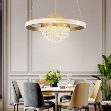 Art Crystal Orbit of Planet Pendant Chandelier in Brass Finish for Dining Room  Brass, Crystal, Acrylic
