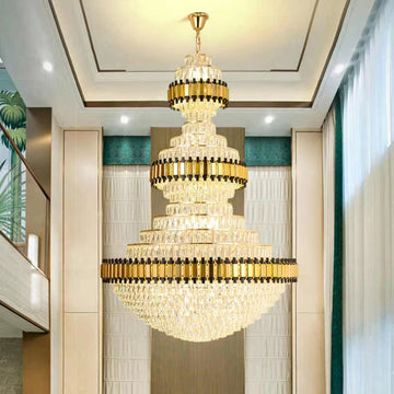 gold multi-tiered luxury crystal chandelier for villa hall/dining room/living room/entryway/haiilway/foyer